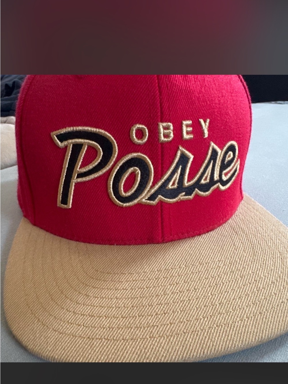 OBEY Posse Snapback Hat - Red and Tan Brim